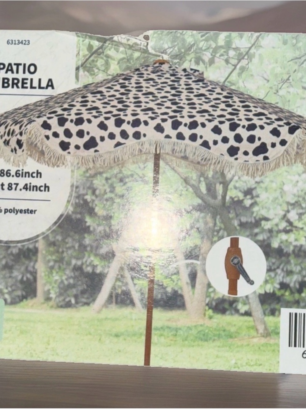 Leopard Print Patio Umbrella - Black & White Fringe - Brand Not Specified